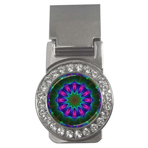 Star Of Leaves, Abstract Magenta Green Forest Money Clip (CZ) from ArtsNow.com Front