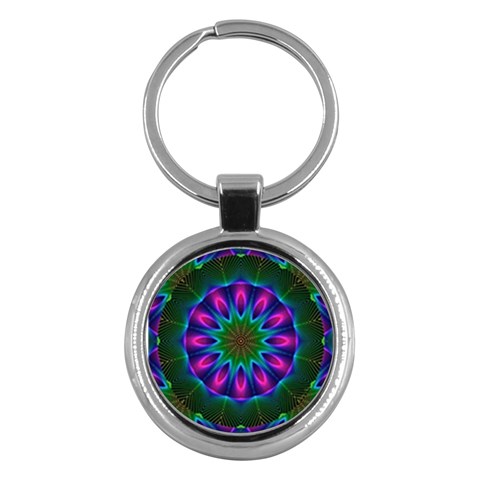 Star Of Leaves, Abstract Magenta Green Forest Key Chain (Round) from ArtsNow.com Front