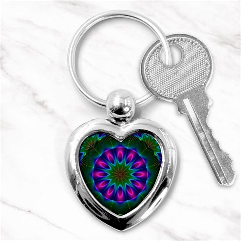 Star Of Leaves, Abstract Magenta Green Forest Key Chain (Heart) from ArtsNow.com Front