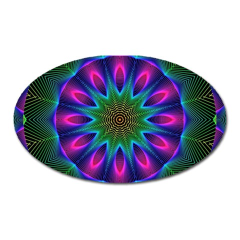 Star Of Leaves, Abstract Magenta Green Forest Magnet (Oval) from ArtsNow.com Front