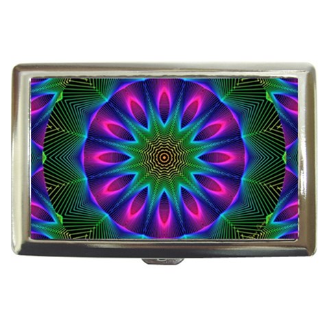 Star Of Leaves, Abstract Magenta Green Forest Cigarette Money Case from ArtsNow.com Front