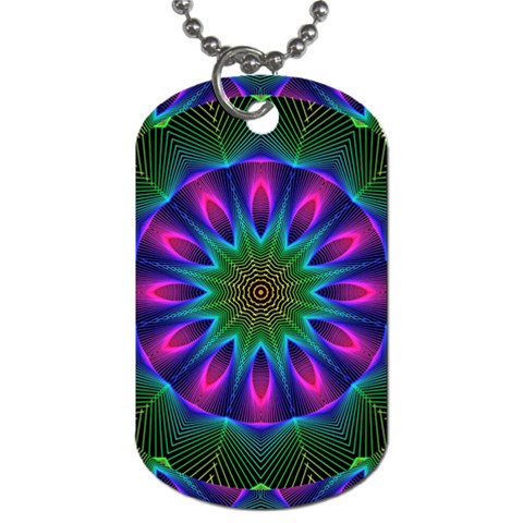 Star Of Leaves, Abstract Magenta Green Forest Dog Tag (Two Front