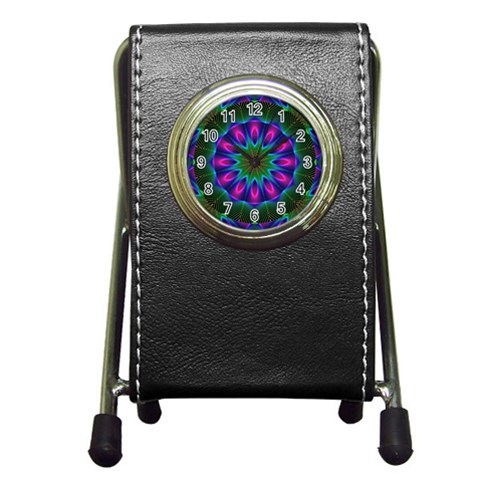 Star Of Leaves, Abstract Magenta Green Forest Stationery Holder Clock from ArtsNow.com Front