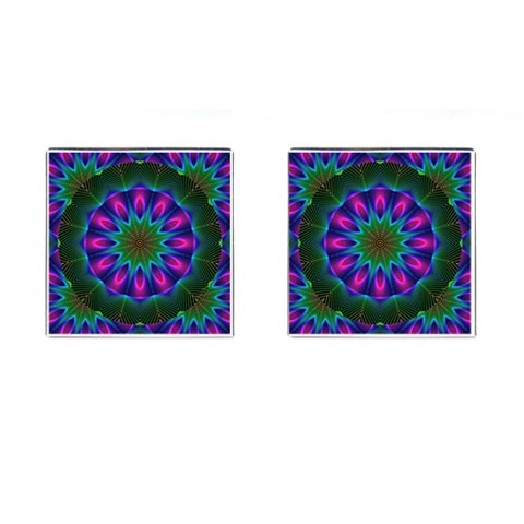 Star Of Leaves, Abstract Magenta Green Forest Cufflinks (Square) from ArtsNow.com Front(Pair)