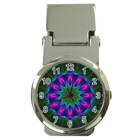 Star Of Leaves, Abstract Magenta Green Forest Money Clip with Watch from ArtsNow.com Front