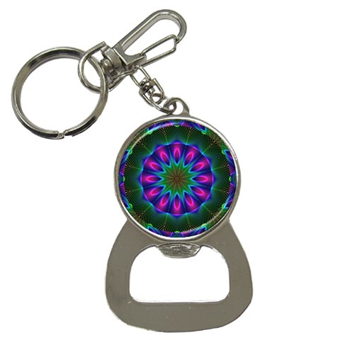 Star Of Leaves, Abstract Magenta Green Forest Bottle Opener Key Chain from ArtsNow.com Front