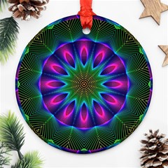 Star Of Leaves, Abstract Magenta Green Forest Round Ornament (Two Sides) from ArtsNow.com Back