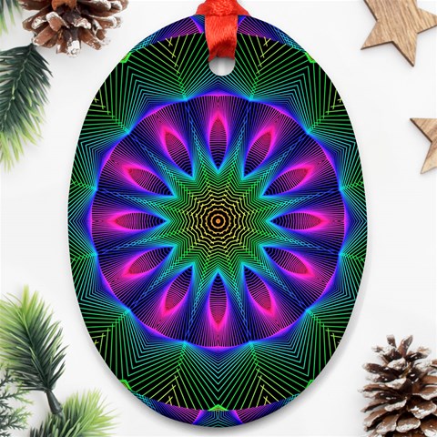 Star Of Leaves, Abstract Magenta Green Forest Oval Ornament (Two Sides) from ArtsNow.com Back