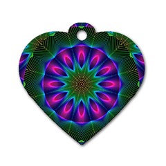 Star Of Leaves, Abstract Magenta Green Forest Dog Tag Heart (Two Sided) from ArtsNow.com Front