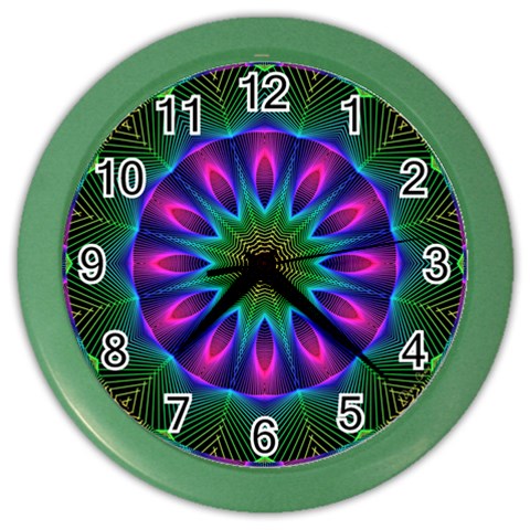 Star Of Leaves, Abstract Magenta Green Forest Wall Clock (Color) from ArtsNow.com Front