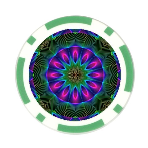 Star Of Leaves, Abstract Magenta Green Forest Poker Chip from ArtsNow.com Front