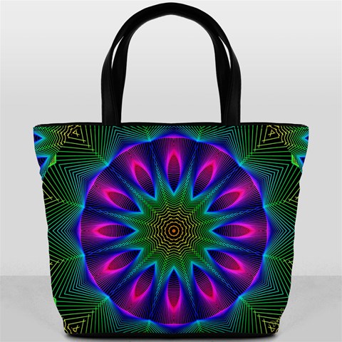 Star Of Leaves, Abstract Magenta Green Forest Bucket Handbag from ArtsNow.com Back