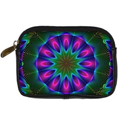 Star Of Leaves, Abstract Magenta Green Forest Digital Camera Leather Case from ArtsNow.com Front