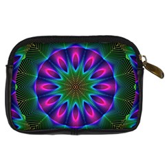 Star Of Leaves, Abstract Magenta Green Forest Digital Camera Leather Case from ArtsNow.com Back