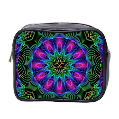 Star Of Leaves, Abstract Magenta Green Forest Mini Travel Toiletry Bag (Two Sides) from ArtsNow.com Front