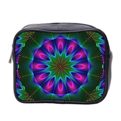 Star Of Leaves, Abstract Magenta Green Forest Mini Travel Toiletry Bag (Two Sides) from ArtsNow.com Front