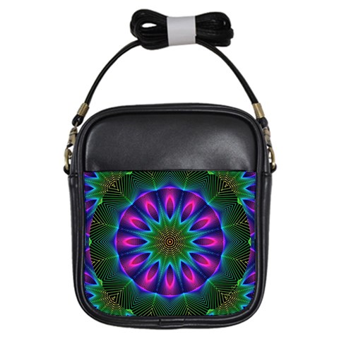 Star Of Leaves, Abstract Magenta Green Forest Girl s Sling Bag from ArtsNow.com Front