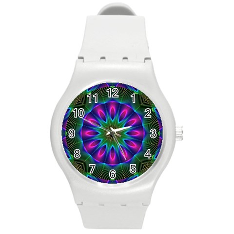 Star Of Leaves, Abstract Magenta Green Forest Plastic Sport Watch (Medium) from ArtsNow.com Front