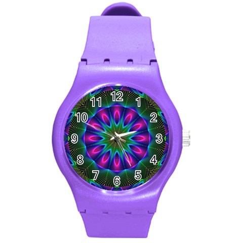 Star Of Leaves, Abstract Magenta Green Forest Plastic Sport Watch (Medium) from ArtsNow.com Front