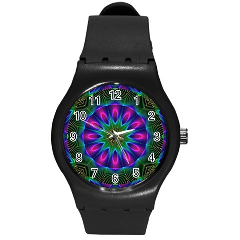 Star Of Leaves, Abstract Magenta Green Forest Plastic Sport Watch (Medium) from ArtsNow.com Front