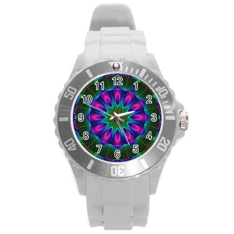 Star Of Leaves, Abstract Magenta Green Forest Plastic Sport Watch (Large) from ArtsNow.com Front