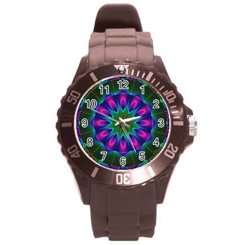 Star Of Leaves, Abstract Magenta Green Forest Plastic Sport Watch (Large) from ArtsNow.com Front