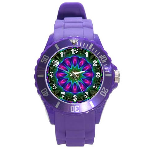 Star Of Leaves, Abstract Magenta Green Forest Plastic Sport Watch (Large) from ArtsNow.com Front