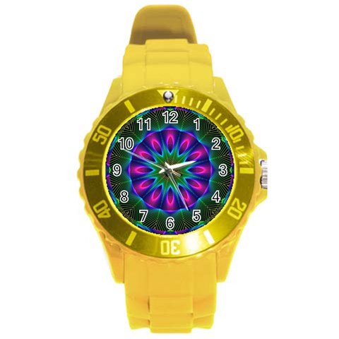 Star Of Leaves, Abstract Magenta Green Forest Plastic Sport Watch (Large) from ArtsNow.com Front