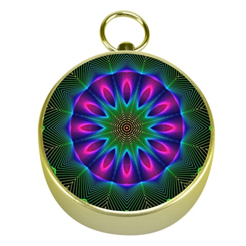 Star Of Leaves, Abstract Magenta Green Forest Gold Compass from ArtsNow.com Front