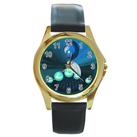 Communication Round Gold Metal Watch from ArtsNow.com Front