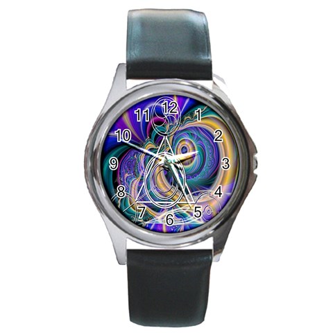 Crop Circle Abstract Round Metal Watch from ArtsNow.com Front