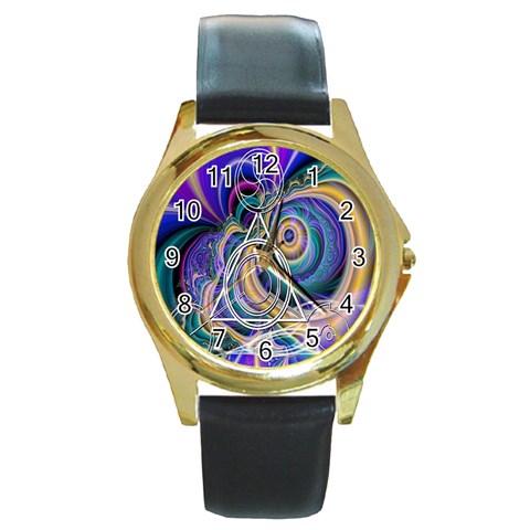 Crop Circle Abstract Round Gold Metal Watch from ArtsNow.com Front