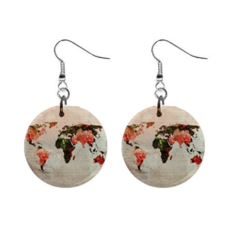 Vintageworldmap1200 Mini Button Earrings from ArtsNow.com Front