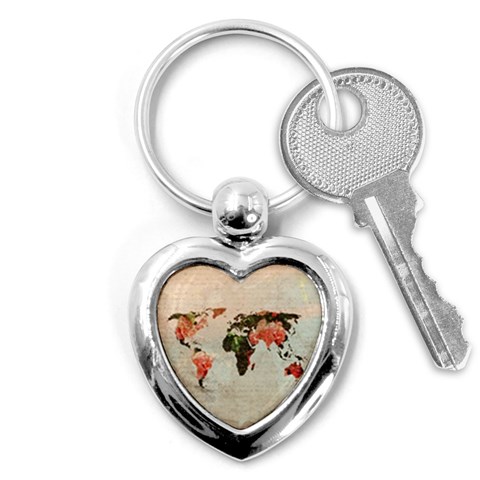 Vintageworldmap1200 Key Chain (Heart) from ArtsNow.com Front