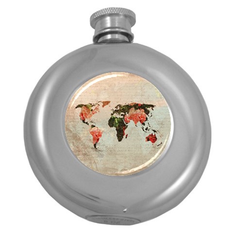 Vintageworldmap1200 Hip Flask (Round) from ArtsNow.com Front