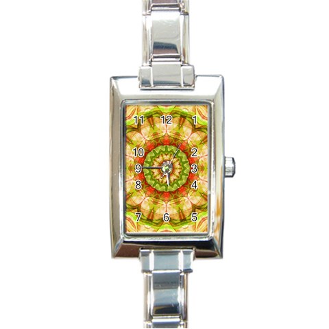 Red Green Apples Mandala Rectangular Italian Charm Watch from ArtsNow.com Front