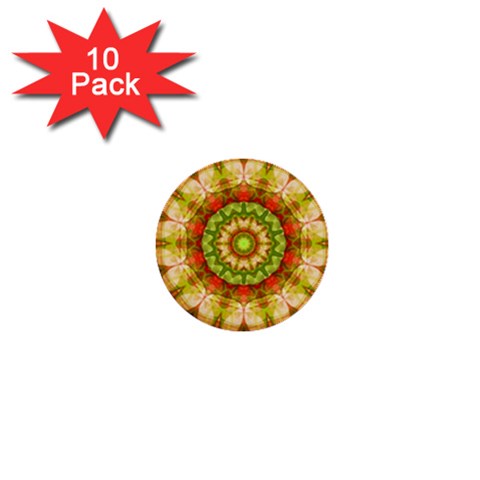 Red Green Apples Mandala 1  Mini Button (10 pack) from ArtsNow.com Front