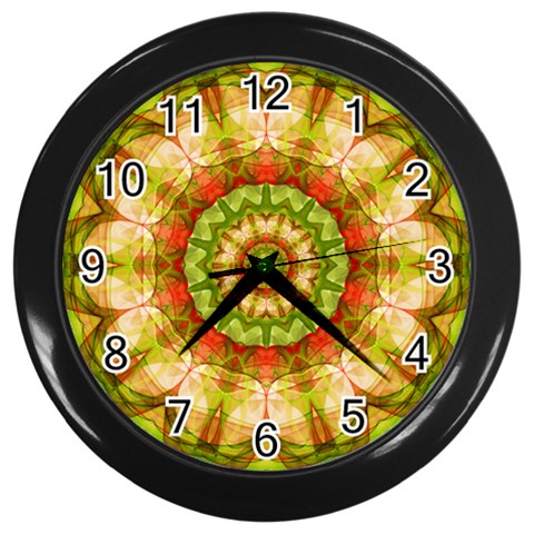 Red Green Apples Mandala Wall Clock (Black) from ArtsNow.com Front