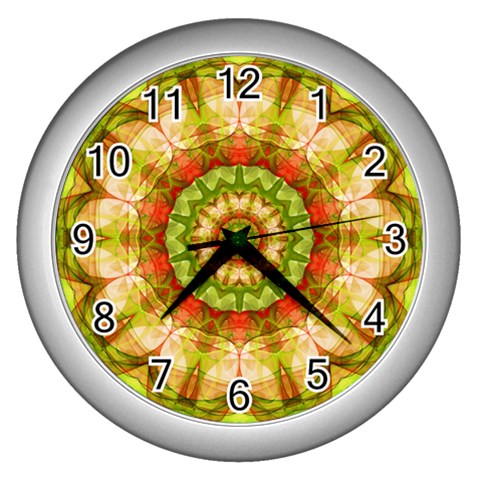 Red Green Apples Mandala Wall Clock (Silver) from ArtsNow.com Front