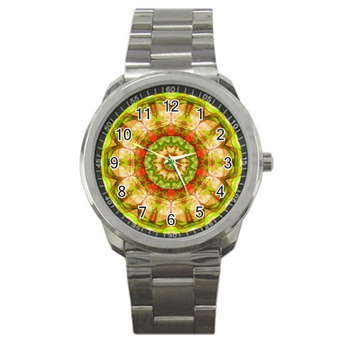 Red Green Apples Mandala Sport Metal Watch from ArtsNow.com Front