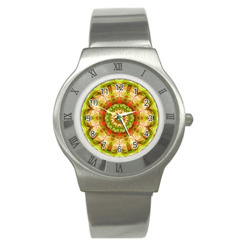 Red Green Apples Mandala Stainless Steel Watch (Slim) from ArtsNow.com Front