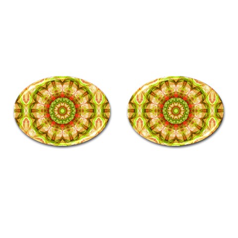 Red Green Apples Mandala Cufflinks (Oval) from ArtsNow.com Front(Pair)