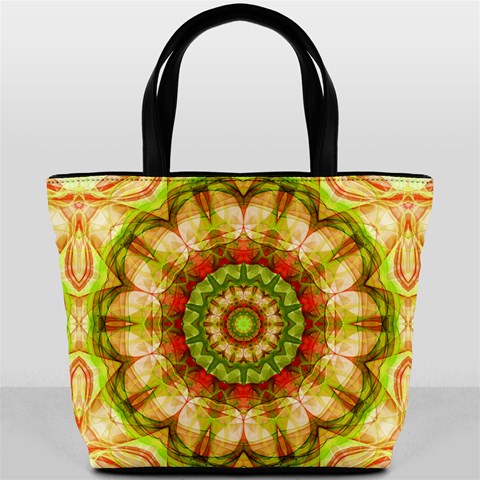 Red Green Apples Mandala Bucket Handbag from ArtsNow.com Back