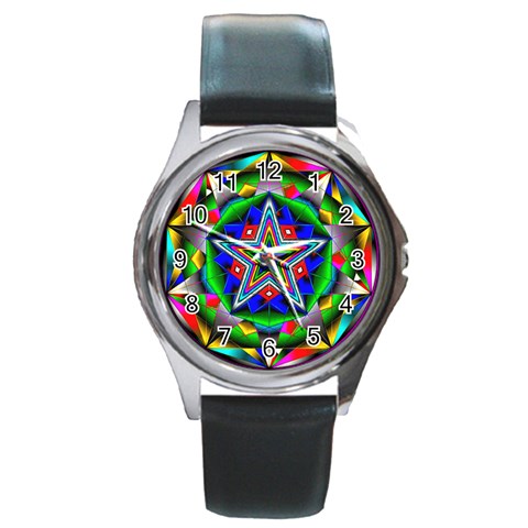 Icosidodecahedron Round Metal Watch from ArtsNow.com Front