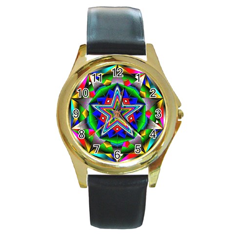 Icosidodecahedron Round Gold Metal Watch from ArtsNow.com Front