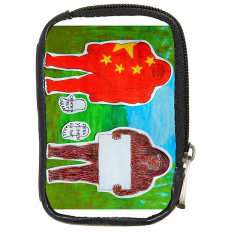 2 Yeh Ren,text & Flag In Forest  Compact Camera Leather Case from ArtsNow.com Front