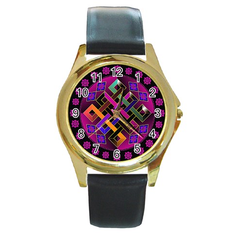 Endless Knot Round Gold Metal Watch from ArtsNow.com Front