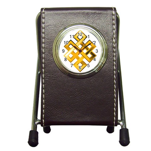 Endless Knot gold Pen Holder Desk Clock from ArtsNow.com Front