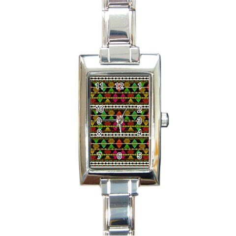 Aztec Style Pattern Rectangular Italian Charm Watch from ArtsNow.com Front