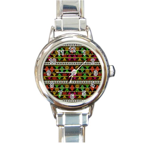 Aztec Style Pattern Round Italian Charm Watch from ArtsNow.com Front